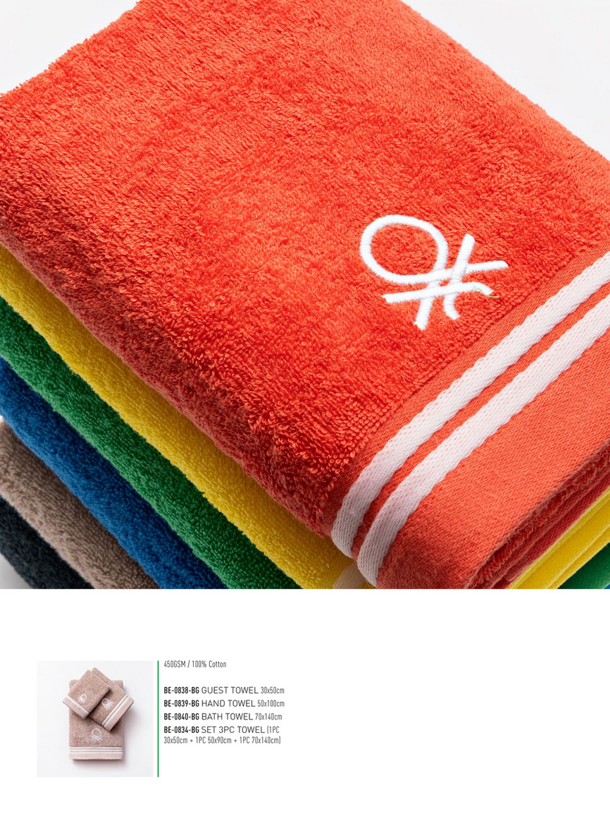 BE-0834-GY Benetton Set 3PC bath towel (1PC 30X50CM + 1PC 50X90CM