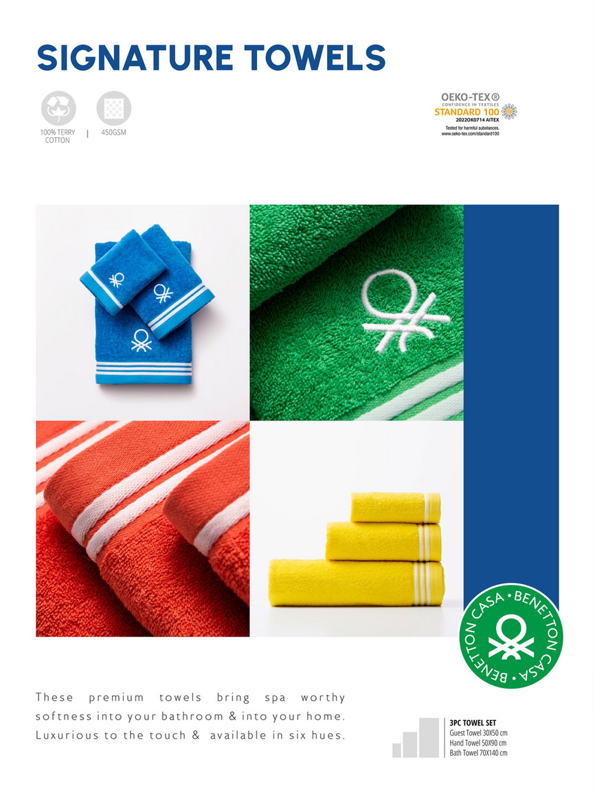 BE-0834-GY Benetton Set 3PC bath towel (1PC 30X50CM + 1PC 50X90CM